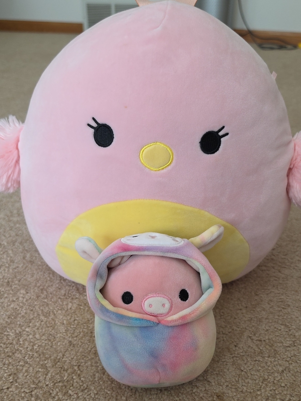 Squishmallows Pink & Yellow Bird with Pastel Tie-Dye Pig Buddy